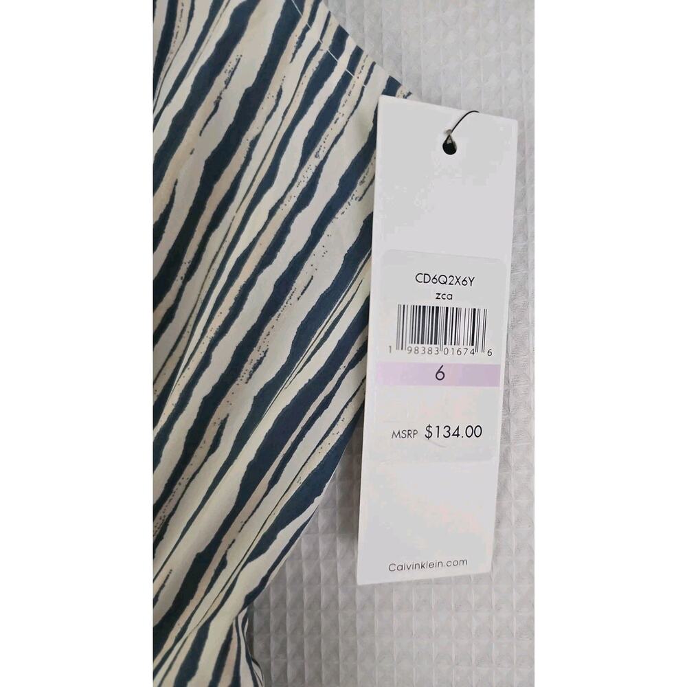 Calvin Klein ~Size 6~ Cream/Blue Stripes Maxi Dress With Waist Tie & Pockets NWT - Picture 4 of 16